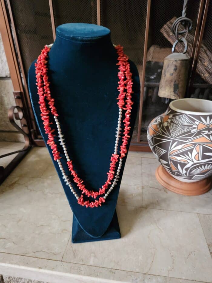 Mediterranean Coral & Sterling Silver 2 strand necklace - Image 2