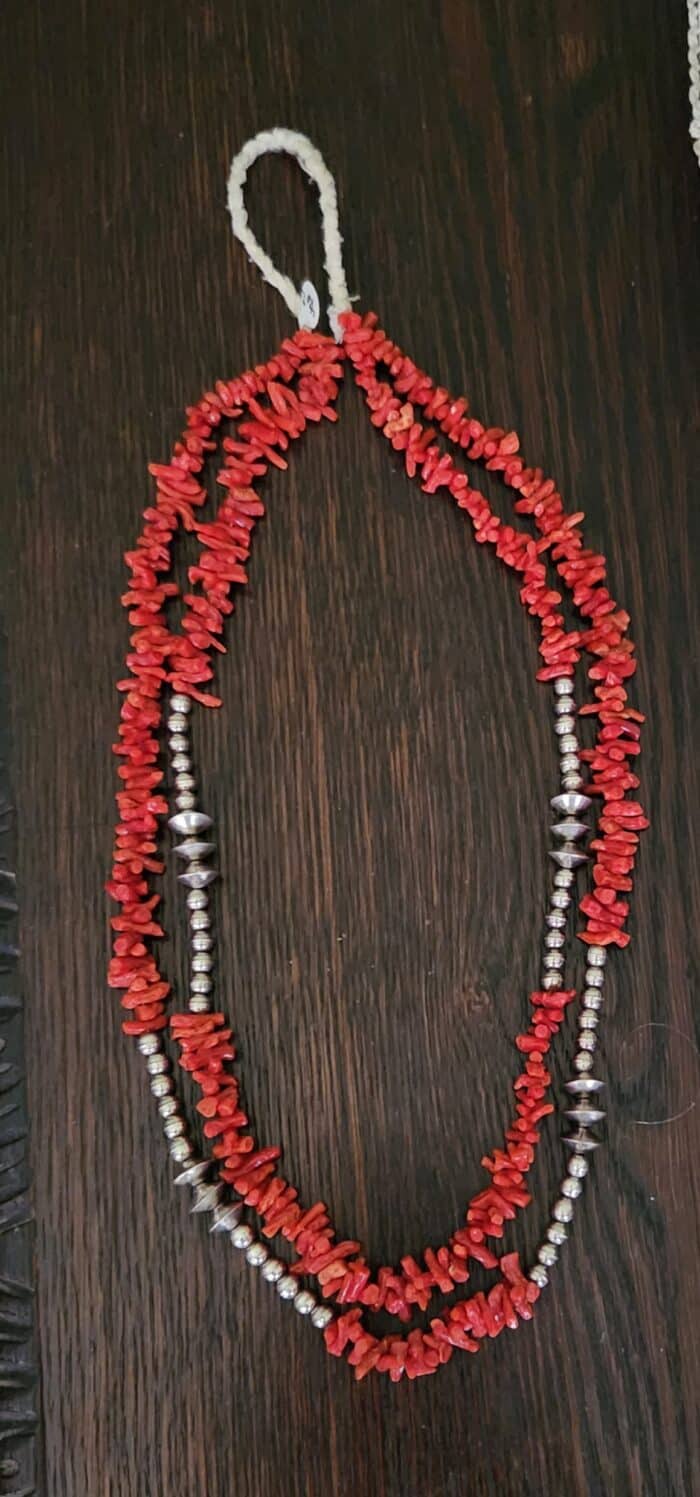 Mediterranean Coral & Sterling Silver 2 strand necklace